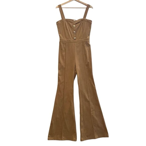 Jealous Tomato Women’s Brown Jumpsuit Medium Size Corduroy Y2K Flare Leg Zipper - Picture 2 of 14